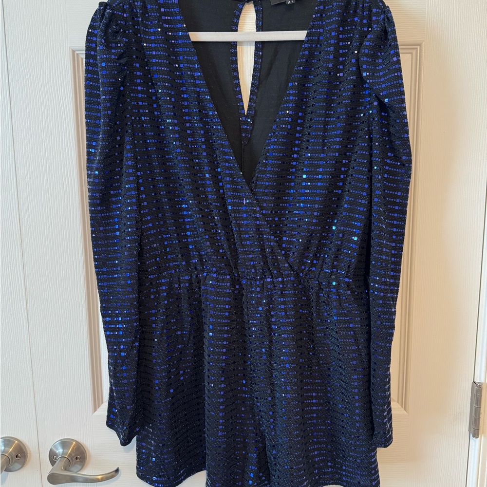 Bettie Royal Blue Metallic Long Sleeve Romper - Picture 2 of 4